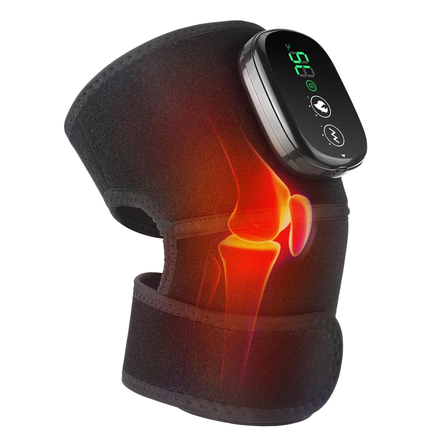 Heated Knee Massager, 5000Mah Rechargeable Heated Warp with Vibration, 3 in 1 Heated Pad for Shoulder Elbow Knee, 3 Adjustable Vibration and Temperature, Heated Knee Brace for Adult, Black image number 2