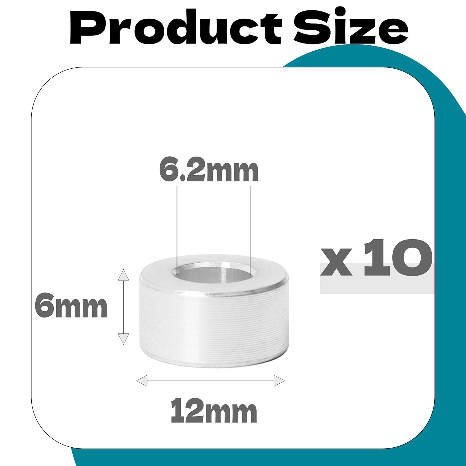 Zhooooonglf 10Pcs M6 Aluminum Spacers, Metal Spacer Aluminum round 6.2Mm ID X 12Mm OD X6Mm L Thickness Screw Standoff for M6 Screw Bolts Silver image number 2