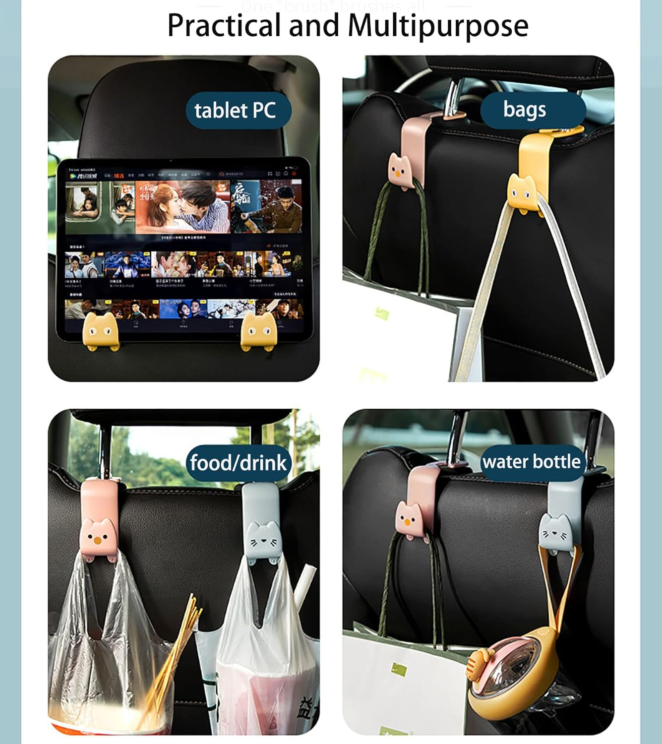 Car Seat Headrest Hooks, 4 Pack Universal Car Backseat Brackets, Bag Holder Hooks for Car, Automobile Seat Back Organizers, Vehicle Accessories Rear Seat Backseat Hanger for Purse Bags and Coats image number 3