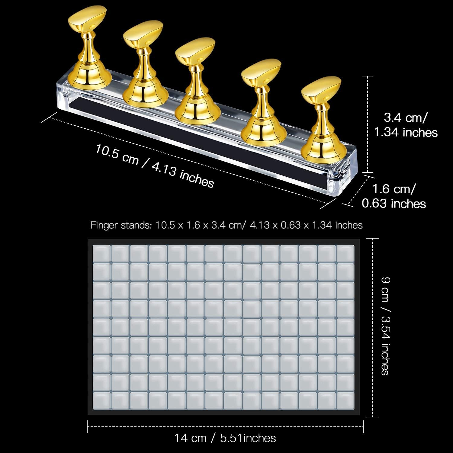 4 Set Nail Tips Holders Magnetic Acrylic Nail Practice Stands Fingernail Display Stands Manicure Training Holder and 126 Pieces Clear Reusable Sticky Clay Adhesive Putty (Gold, Silver, Black, White) image number 2