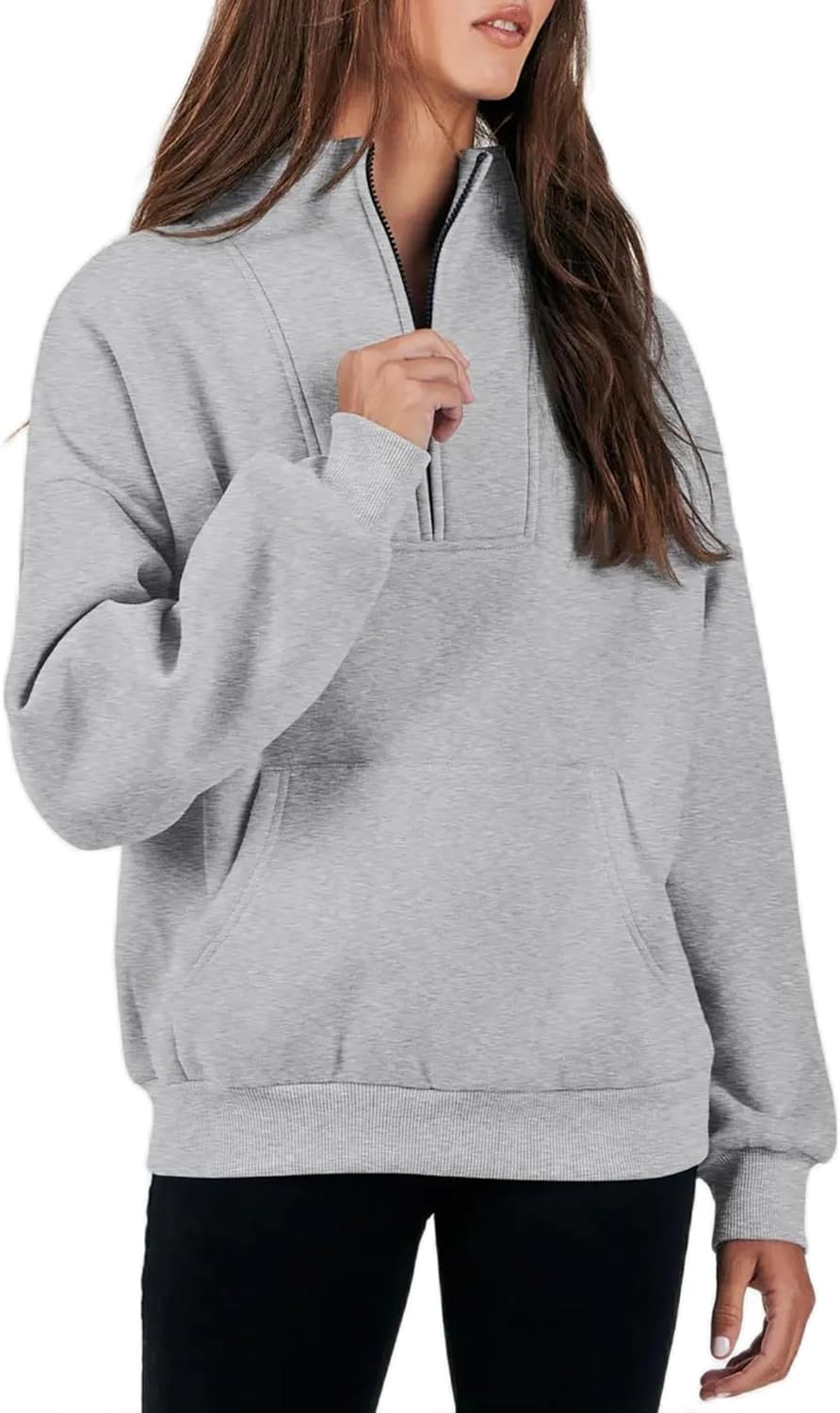 Vbcdwa Women'S Quarter Zip Jumper Long Sleeve Tops Fleece Pullover Sweaters Oversized Sweatshirt