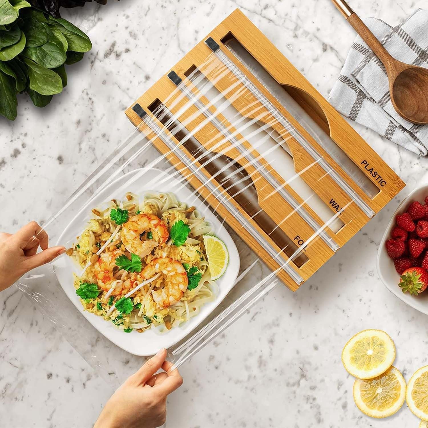 3-In-1 Wrap Organiser with Cutter &ndash; Foil, Cling Film & Baking Paper Dispenser, Fits 30&ndash;33Cm Rolls, Wall Mount or Drawer Use image number 3