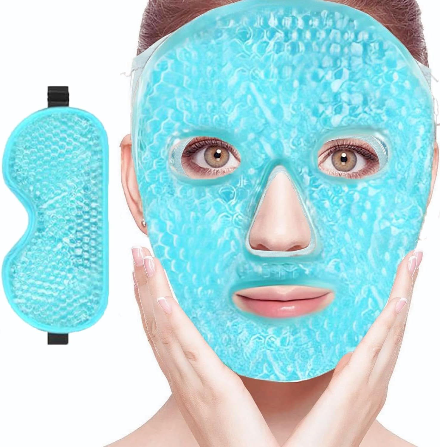 Lh-Blue Gel Eye Mask, 2 Pack Cooling Ice Sleeping Masks for Puffy Face Eyes for Men & Women, Cold & Warm Sleep Compress for Post Surgery, Puffiness, Allergies, Sinuses & Migraines- Blue