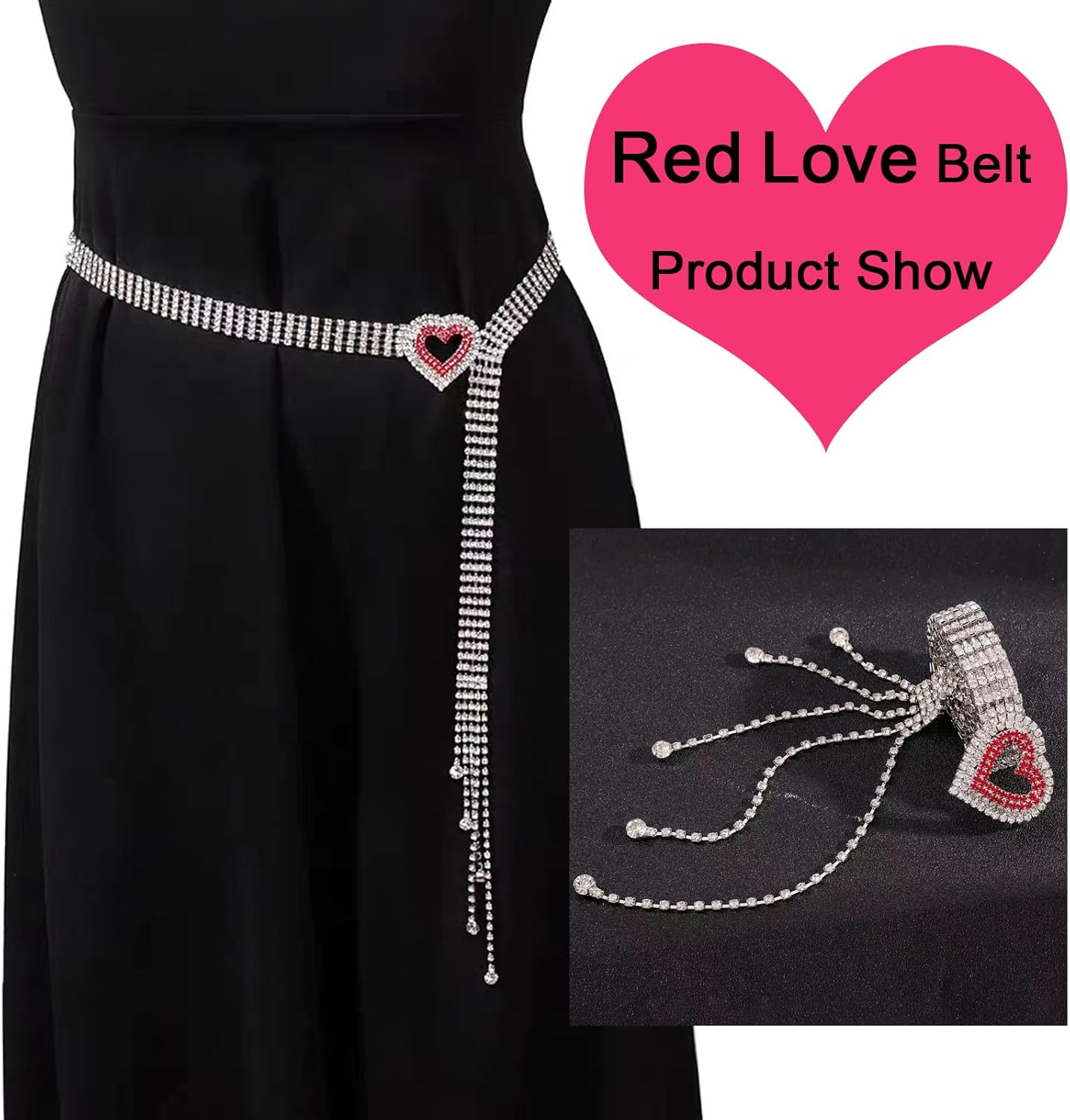 1 PCS Crystal Diamond Belt Elegant Women'S Belt Full Rhinestone Tassel Decorative Belt Heart Shaped