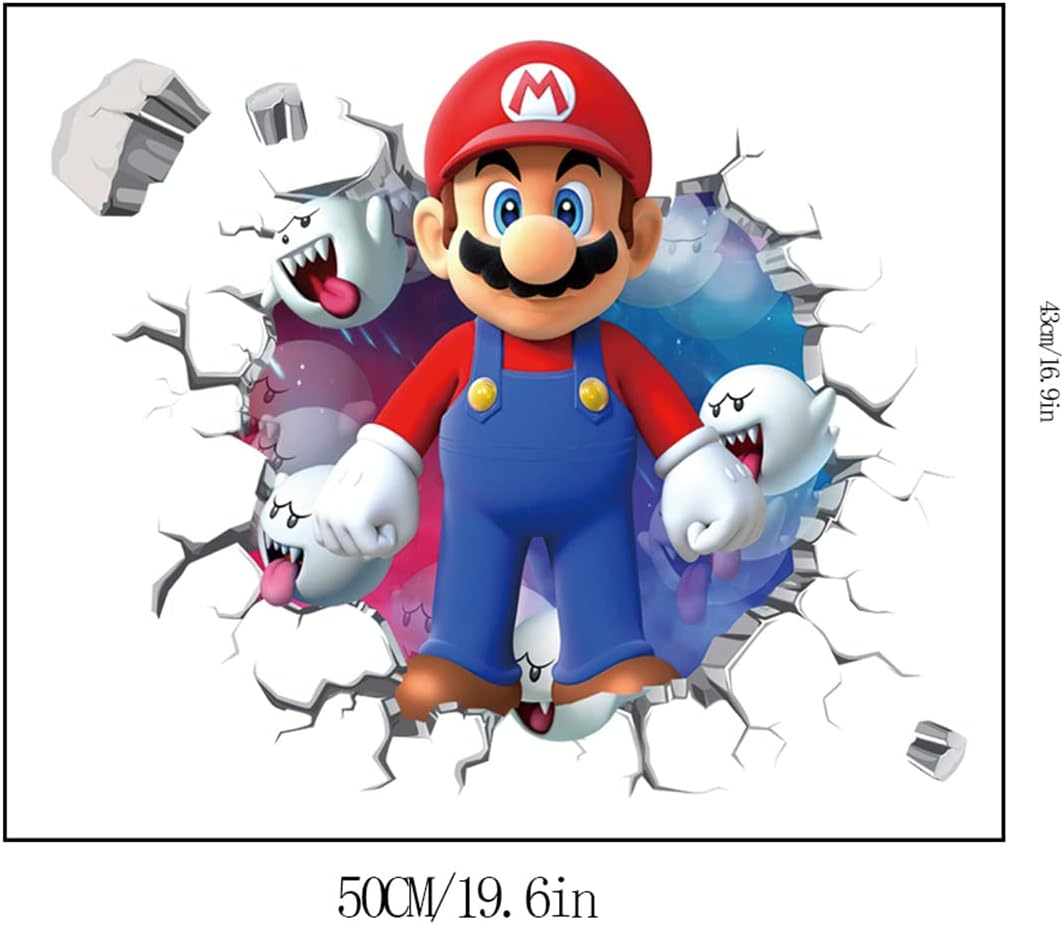 Mario Brothers Wall Decals Children Cartoon Bedroom Background Decoration PVC Wall Decor for Boys Room Living Room (Size 23.7 X 17.7 Inch)