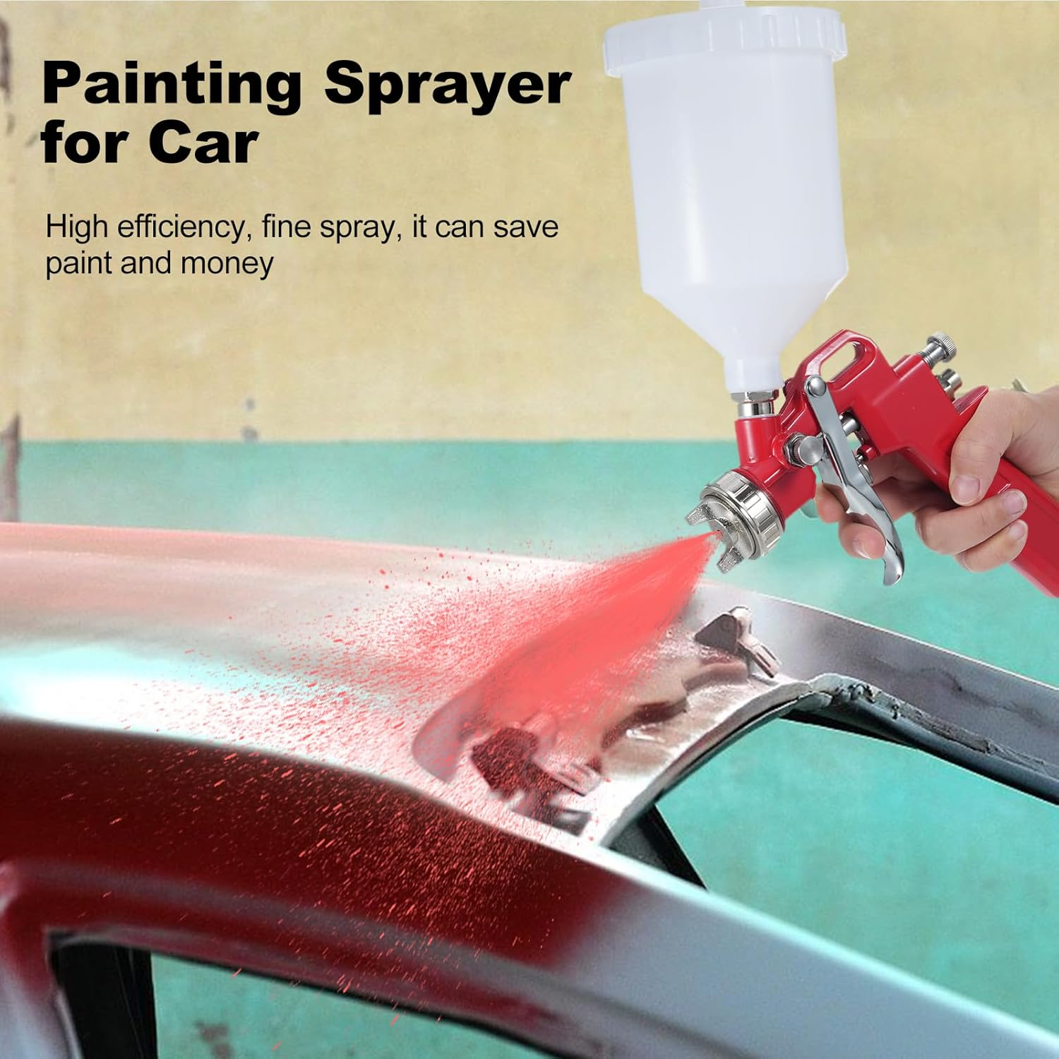 Spray Air Paint Sprayer Kit with 1.4Mm Nozzle and 600Ml Fluid Cup for Walls Automotive Home Improvement image number 2