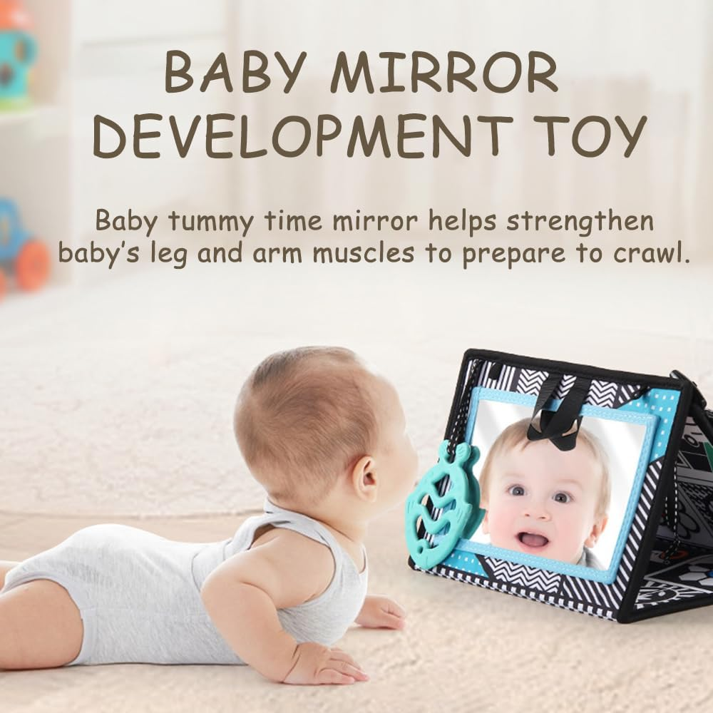 Tummy Time Mirror Toys for Babies, High Contrast Activity Montessori Newborn Infant Toys, Black and White Baby Toys for 0 3 6 9 12 Month Boy Girl Crawling Sensory Toy Floor Crib Car Activity Essential image number 2