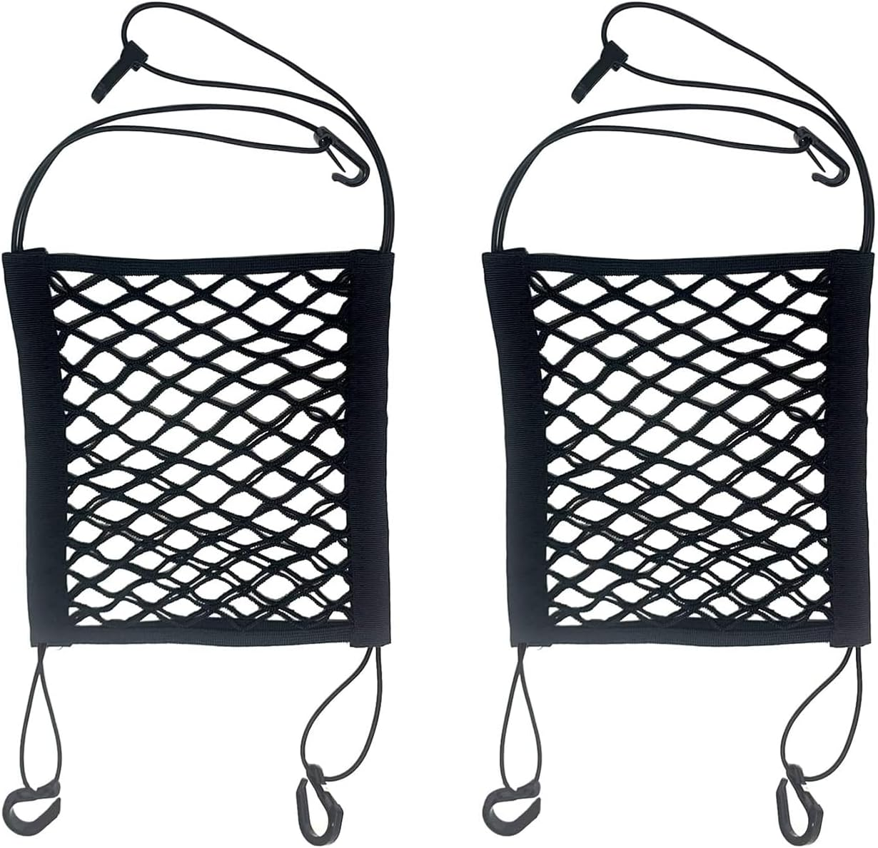 ZMD 2PCS Small Cargo Net for Motorcycle Helmet Storage, 11"X9.8" High-Elastic Double Layer Bungee Net with 4 Strong Hooks, Luggage Strap Rack Expansion Organizer Net Pocket for Motorbike Trike Cycle