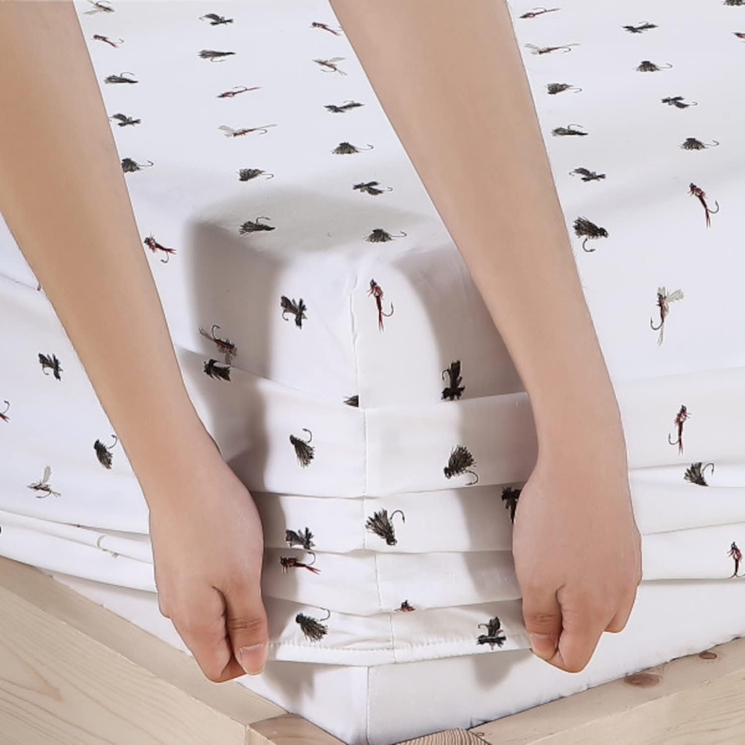 Eddie Bauer - Queen Sheets, Cotton Percale Bedding Set, Crisp & Cool Home Decor (Fishing Flies White, Queen) image number 3