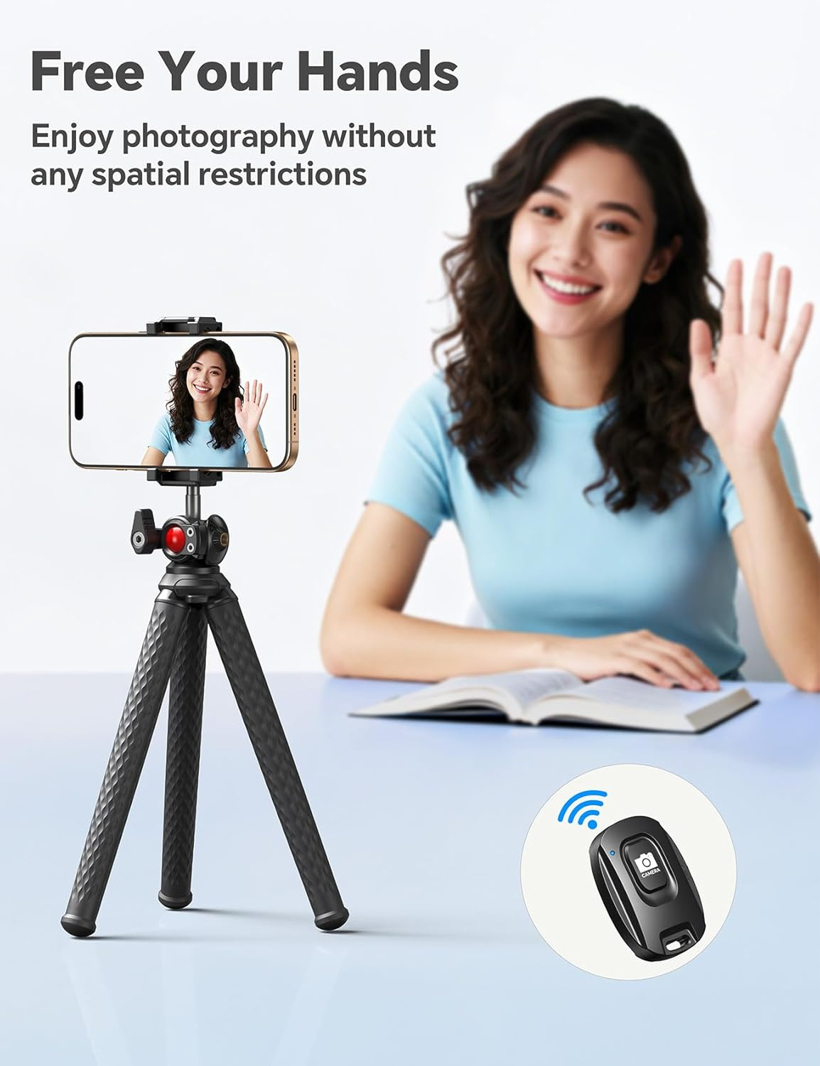 Coolpow Phone Tripod - 3 in 1 Phone Mini Flexible Tripod Stand with Wireless Remote & Action Camera Adapter, Phone Camera Stand for Video Recording Selfie Compatible with Iphone Galaxy Go Pro Camera image number 3