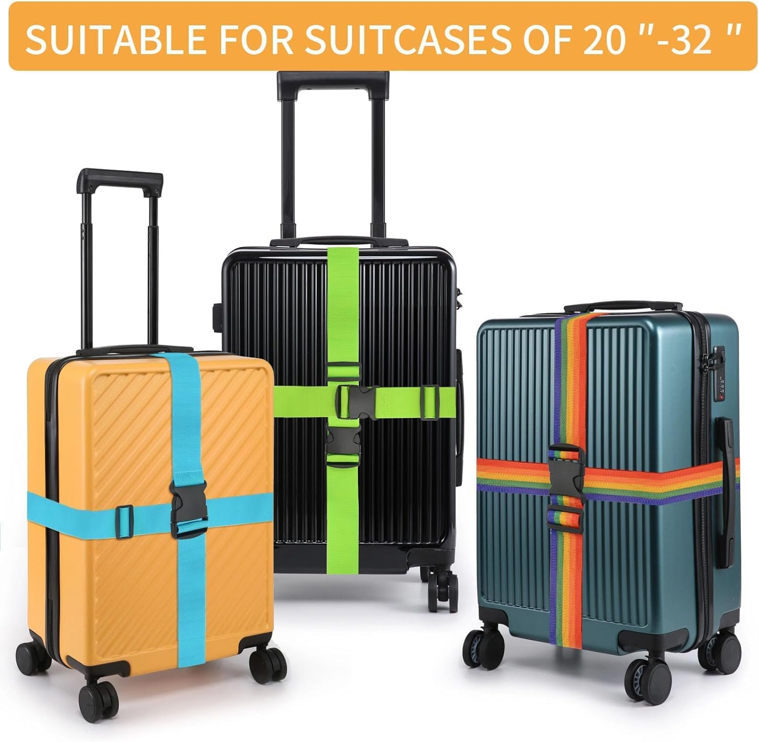 MKUCCD 8PCS Silicone Luggage Wheel Protective Covers and 4 Pack Luggage Straps 1.85M Long, Belts Keep Suitcase Secure While Traveling (Green/Orange)