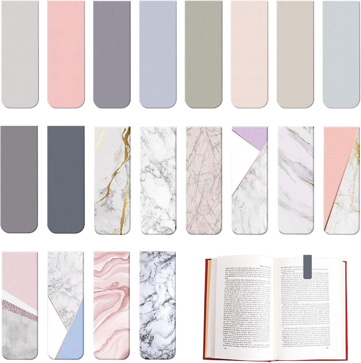 Magnetic Bookmarks, 20Pcs Magnetic Bookmark, Magnet Page Markers, 10Pcs Morandi Color and 10Pcs Advanced Marble Texture Magnetic Bookmarks for Teachers, Students, Book Lovers, Office image number 5