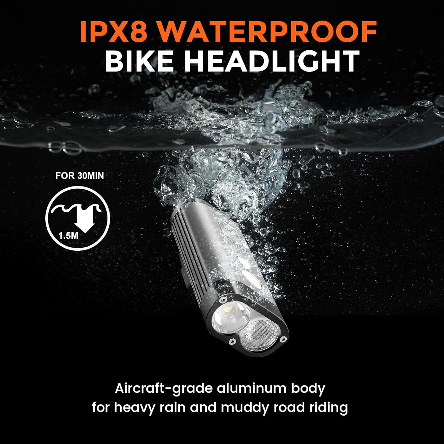 RAVEMEN PR1400 Rechargeable Bike Light, 1400 Lumens Light for Bike with Dual Lens, LED Display, IPX8 Waterproof Bike Front Light for Mountain Biking, Night Riding