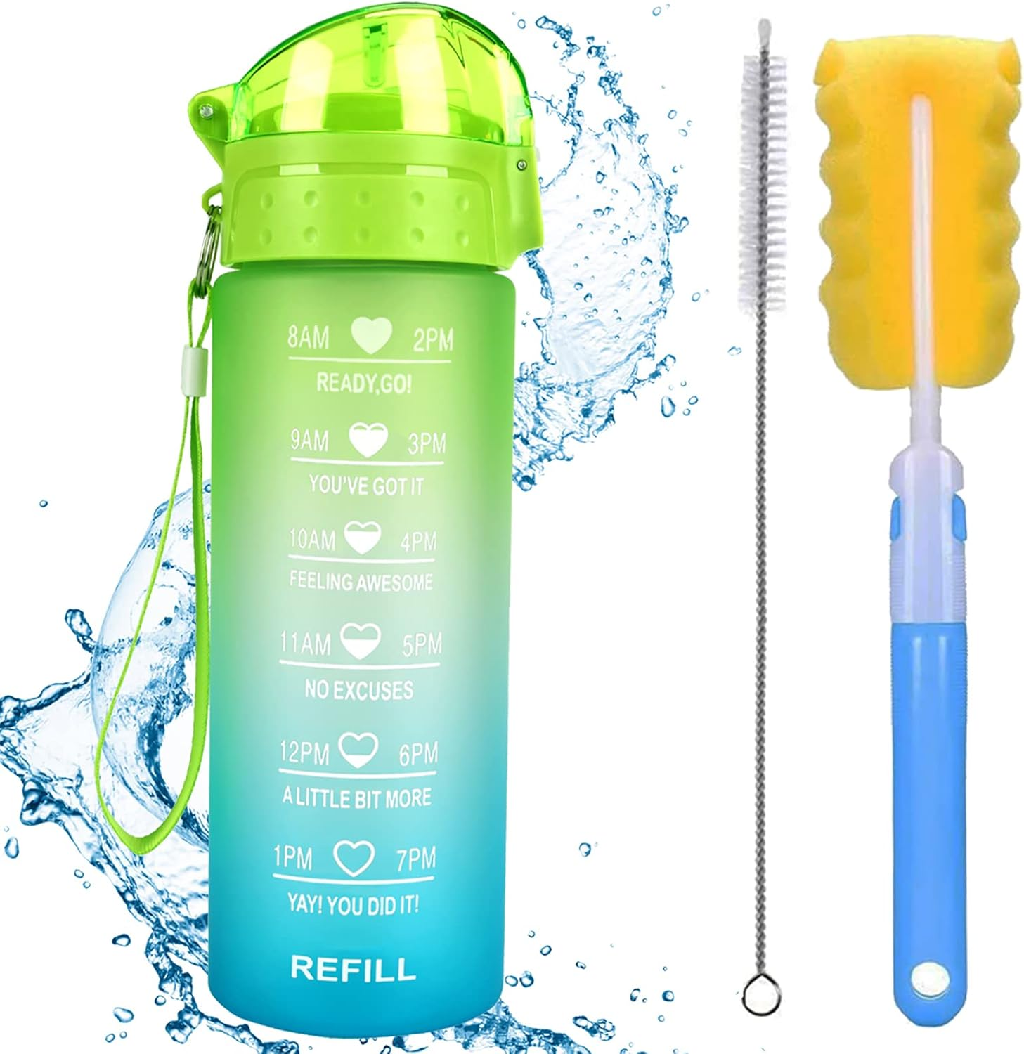 XACIOA 18Oz Water Bottle Kids with Straw,Drink Bottle with Time Marking Leakproof BPA Free,Ensure You Drink Enough Water Throughout the Day for Fitness and Outdoor Enthusiasts