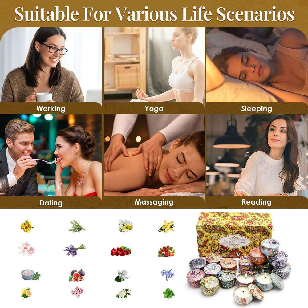 WOTOW 16 PCS Candles for Home Scented - 2.5Oz / 70G Soy Wax Aromatherapy Tin Jar Candles - Scented Candles Gift Set for Birthday Christmas Thanksgiving Mother'S Day image number 1