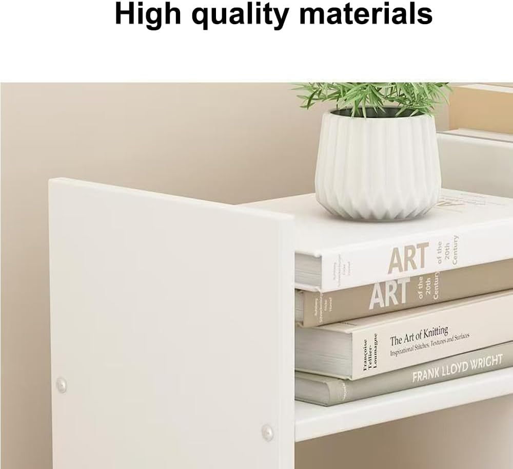 Hbluefat Small Desktop Organizer Bookshelf Bookcase, Mini Adjustable Wood Countertop Rack, Desk Display Storage Shelf for Home Office (White) image number 1