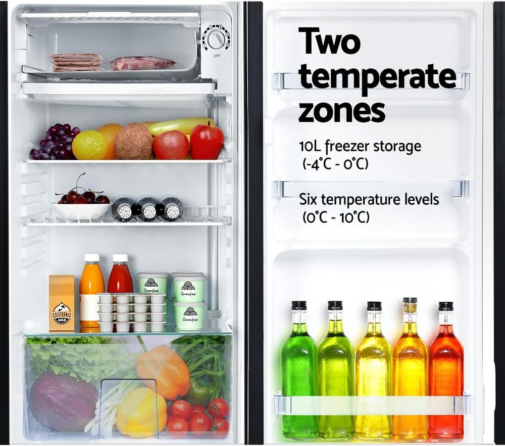 Devanti Bar Fridge, 95L Portable Fridges Organiser Refrigerator Chest Freezer Portable Small Wine Cooler Freestanding Home Bedroom Kitchen Office Party, Fast Frozen Quiet Operation Black image number 2