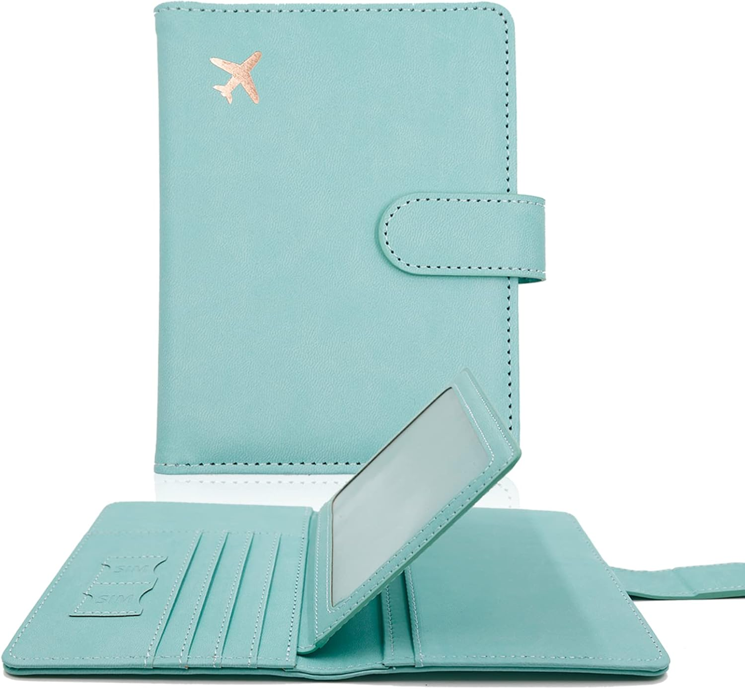 Deziliao Passport and Vaccine Card Holder Combo, PU Leather Passport Holder with Vaccine Card Slot, Passport Wallet for Men and Women&hellip;, Aqua Green, Upgrade - Black-Fly image number 4