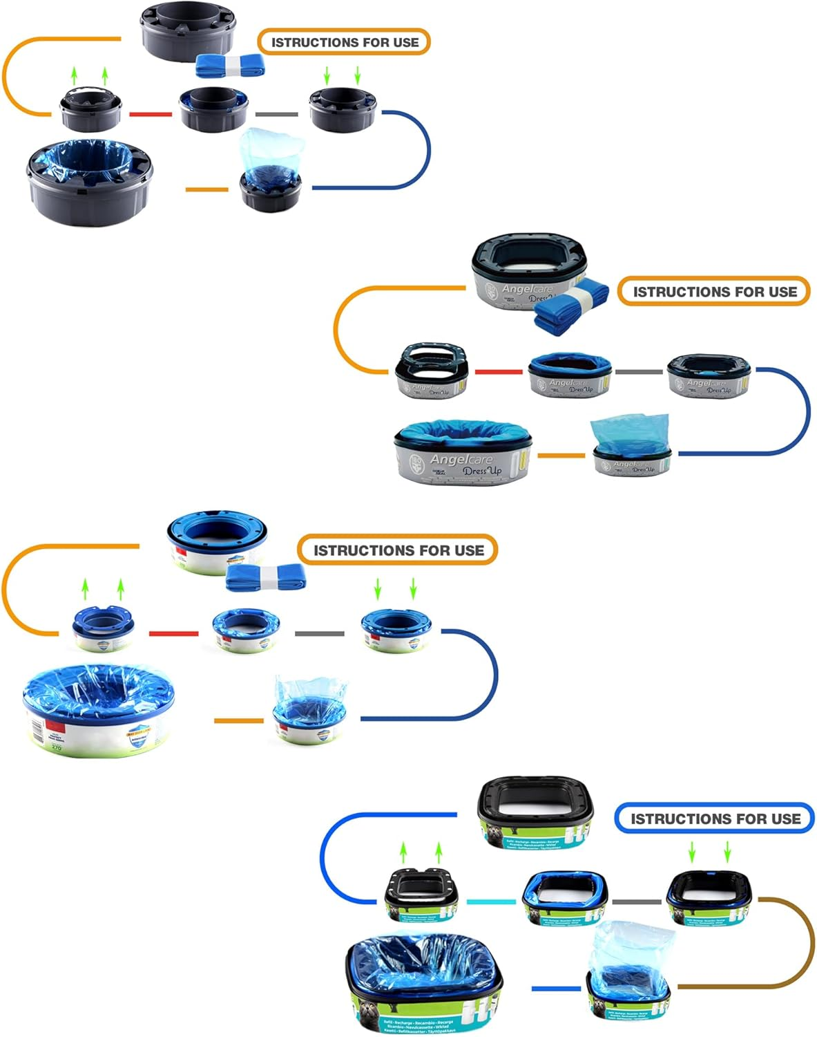 12 Nappy Bin Refills, Nappy Bags, Diaper Pail Refills，Refill Bags Compatible with Angelcare,Spross,Litter Locker II Refill and Tommee Tippee Sangenic Tec