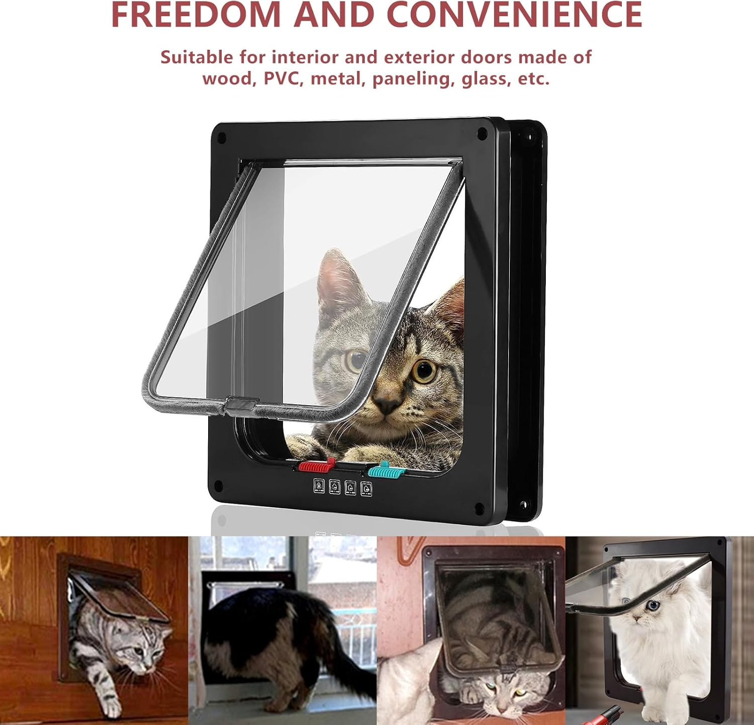 Coolty Cat Door Lockable Cat Flaps Pet Safety Interior Door with 4 Way Locking Pet Flap for Wall Interior Exterior Door (L, Black) image number 2