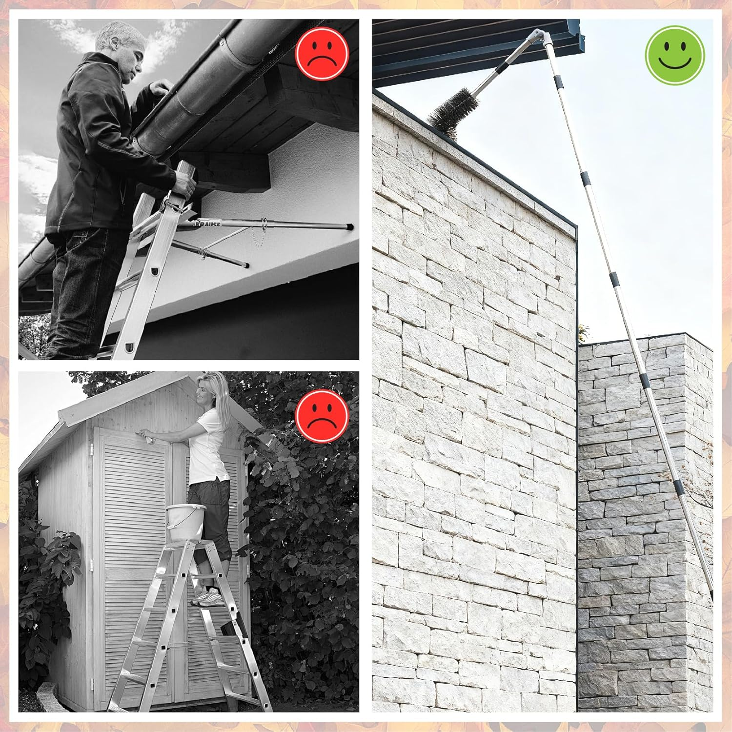 Gutter Cleaning Tools, 4M Telescopic Roof Gutter Cleaning Tools Kit with Gutter Brush & Gutter Rake, Length and Curvature Adjustable Gutter Cleaning Pole, Portable Roof Cleaning Tool for Cleaning image number 1