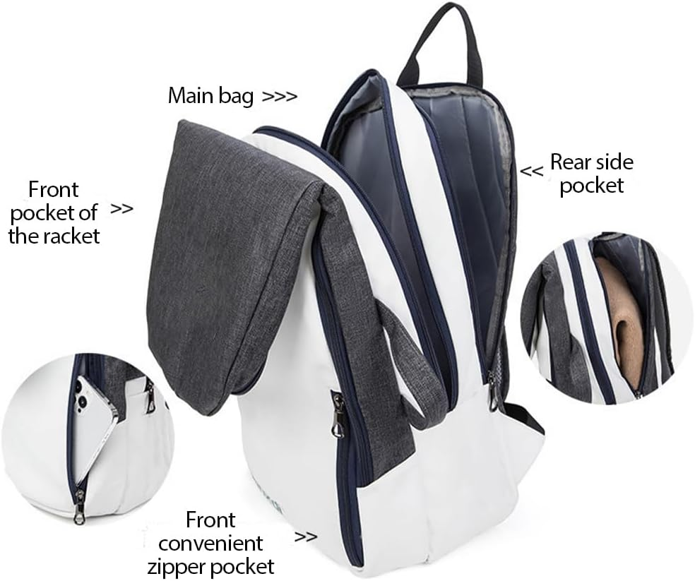MTSDM Tennis Racket Backpack, Tennis Backpack, Tennis Bag Backpacks, White Badminton Sports Bags, Tennis Bag Holds 2 Rackets, Professional Tennis Bags image number 2
