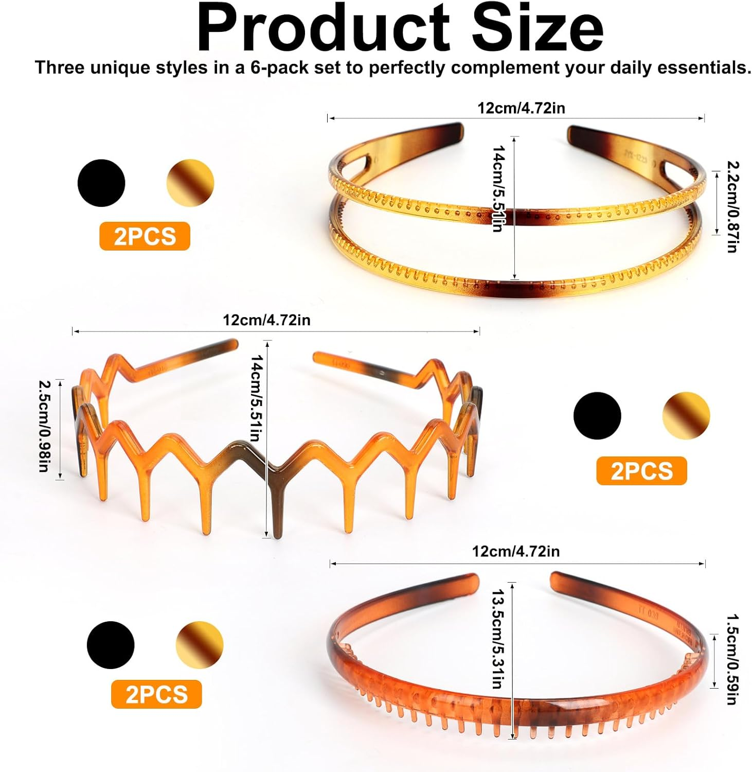 TAIXING Pack of 6 Zigzag Headbands, Shark Tooth Hair Band, Plastic Zag Headbands, 3 Styles Headbands, Women Men, Non-Slip Headbands with Teeth for Daily Wear, Make-Up, Washing, Outdoor image number 6