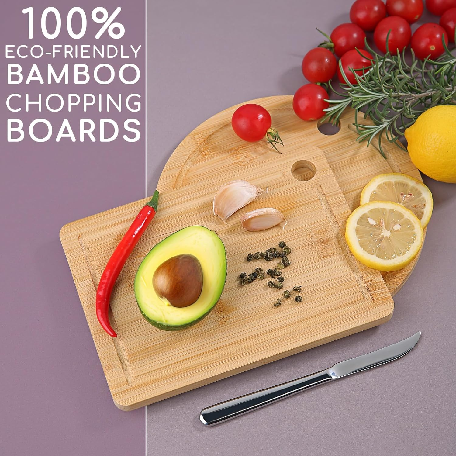 Donxote Small Cutting Board Set of 2 - Butcher Block with Juice Groove for Fruits and Vegetables, Mini Bamboo Wood Chopping Board for Kitchen Gadgets image number 4