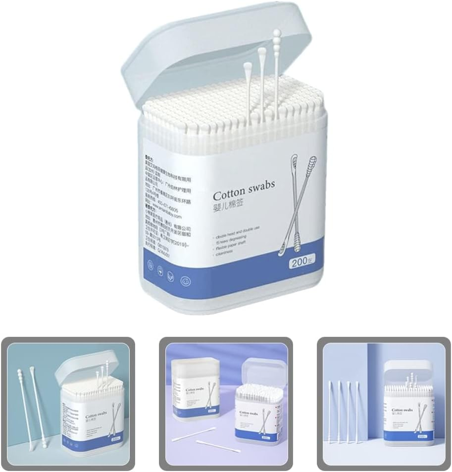 Mumoo Bear 200Pcs Baby Cotton Swabs Paper Double-End Buds Cotton Ear Cleaners Safety Swabs Cleaning Sticks for Ear Nose Clean image number 6