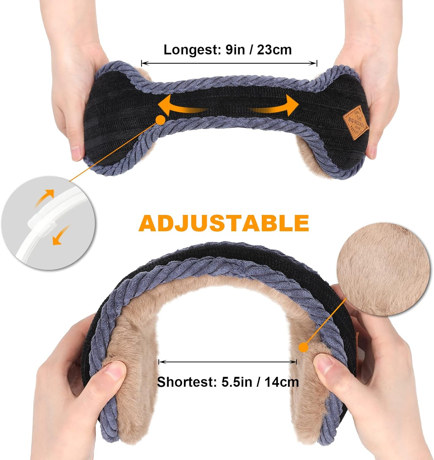 Surblue Foldable Chenille Knit Earmuffs Winter Warm Outdoor Ear Covers Fur Unisex Earwarmer - Deepgray image number 5