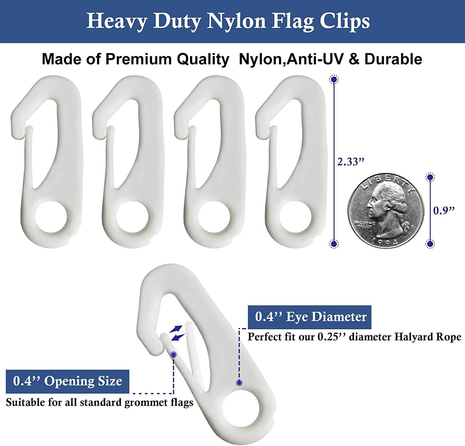 NQ 50 Feet X 1/4" Flag Pole Halyard Rope with 4 Pieces Nylon Flag Pole Hook Clips,Outdoor Flagpole Accessories-Double Braided, Compatible with Flagpoles up to 25 Feet image number 5