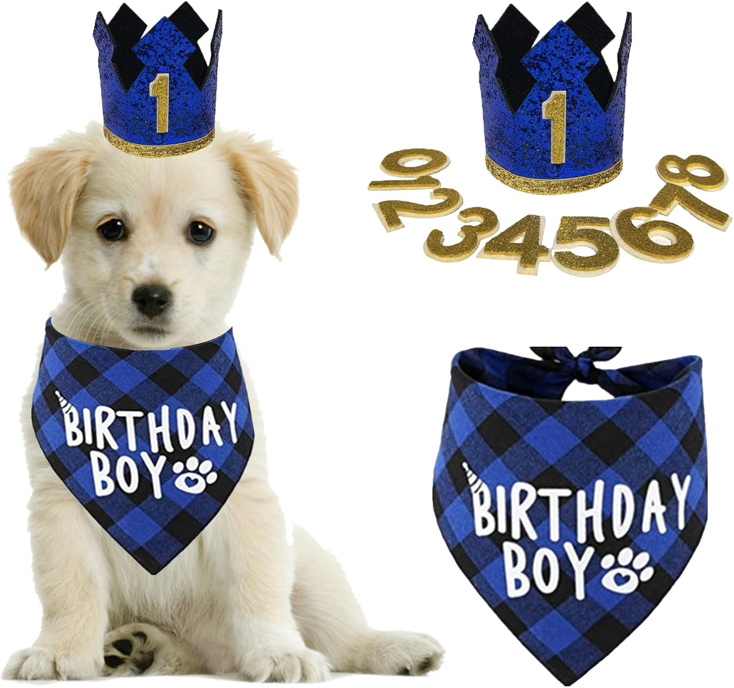 Dog Birthday Party Supplies,Dog Birthday Hat and Bandana Blue with Dog Bow Tie and Balloons,Lets Pawty Happy Birthday Banner for Pet Puppy Cats Small Medium Dogs (Dog Birthday Decorations Blue)