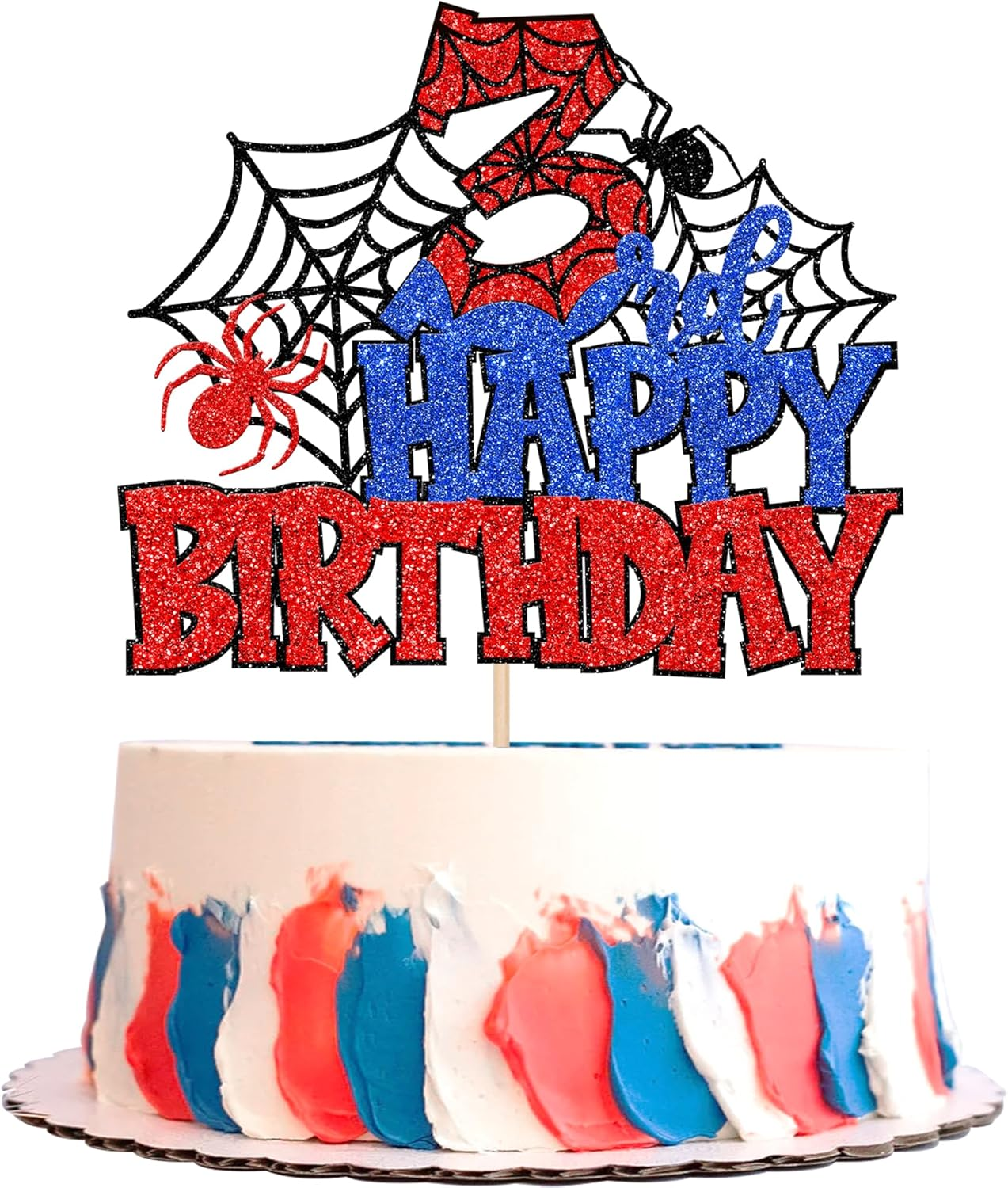 SYKYCTCY 1 Pack Spider Happy 5Th Birthday Cake Topper Glitter Spooky Party Cake Picks for Spider Theme 5Th Birthday Baby Shower Boys Girls Kids Party Supplies
