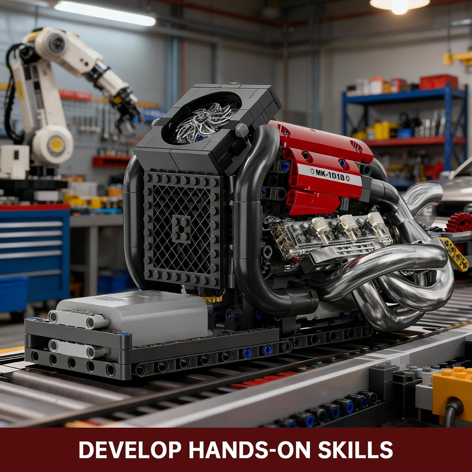 Mould King 10188 Technik Motor Kit STR13 Car Engine Building Blocks Engine Clamping Blocks Electric Drive with Manual Transmission Collectibles Gifts for Adults (980 Pieces) image number 4