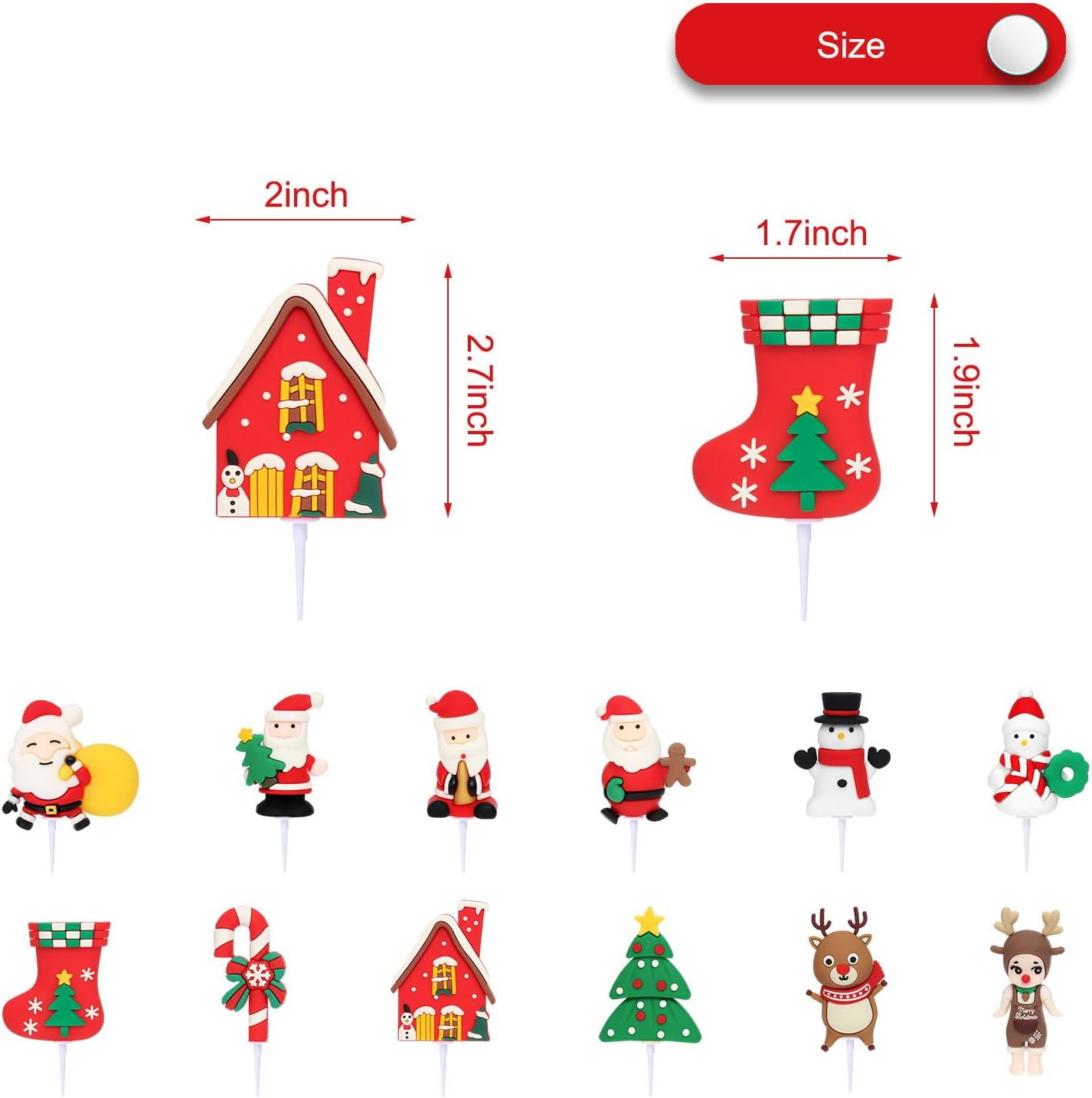12Pcs Christmas Cake Decoration Ornament, Christmas Cake Decoration Supplies, Santa Claus, Snowman and Deer Etc