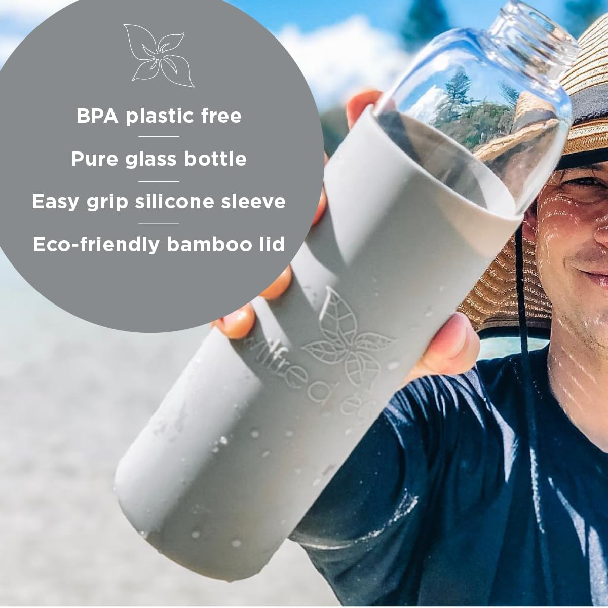 Wilfred Eco 650Ml Portable Glass Water Bottle with Protective Silicone Sleeve | Leakproof | BPA Free | Dishwasher Safe | Reusable | Slimline for Convenience (Bold Grey) image number 5