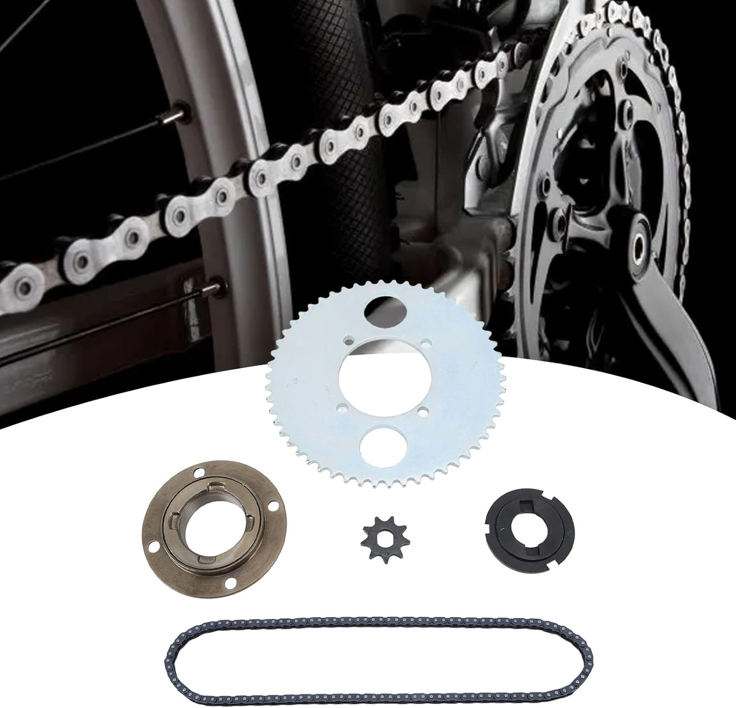 T8F 54T Tooth Rear Dirve Sprocket Kit with 116 Link Drive Chain, 9T Sprocket, 54T Chainring, Connector and Toothless Freewheel for ATV Quad Pit Dirt Bike Kids Mini Moto Pocket Bike image number 1