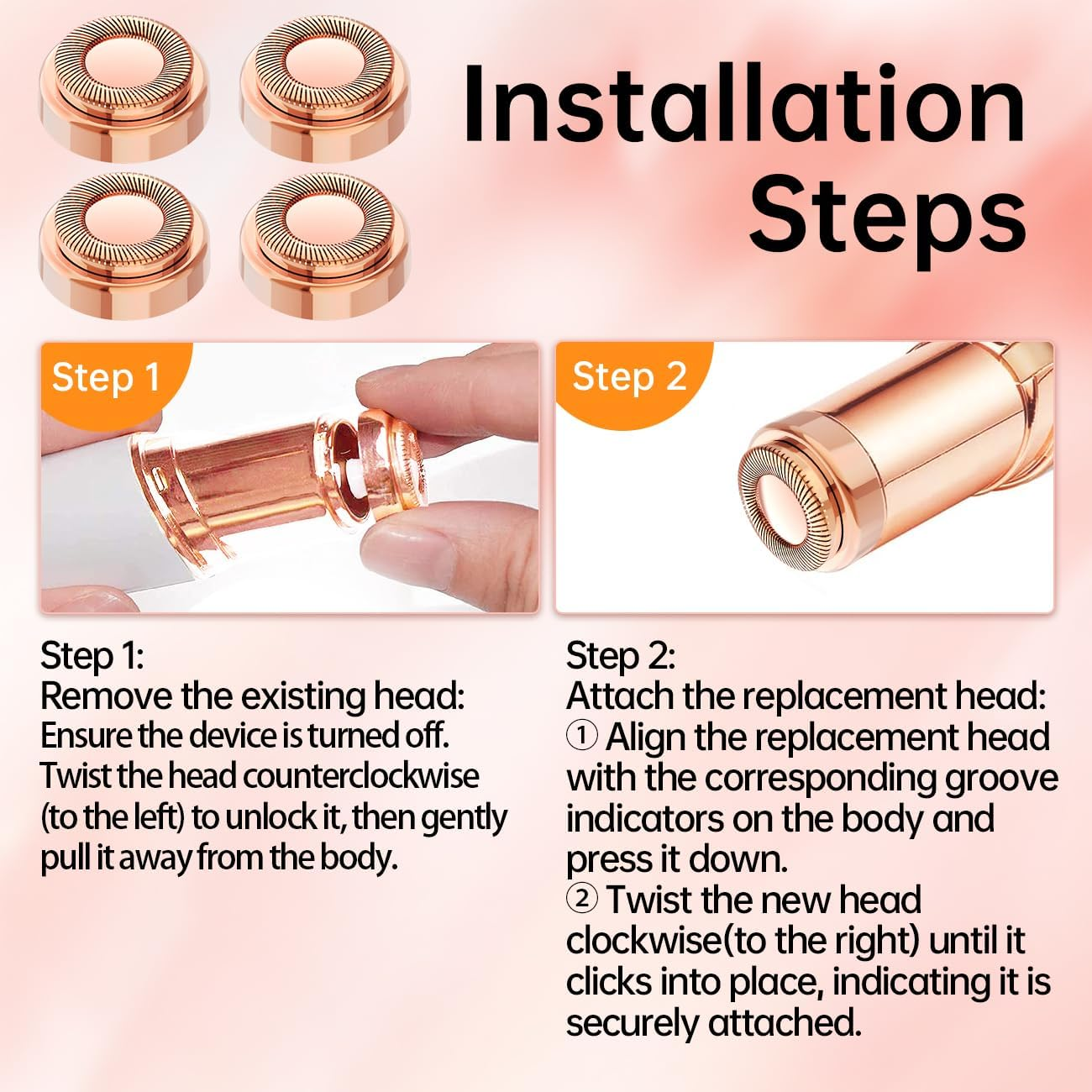 Flawless Hair Remover Replacement Heads for Finishing Touch Flawless Facial Hair Removal Tool for Women，Rose Gold 4 Count, First Generation