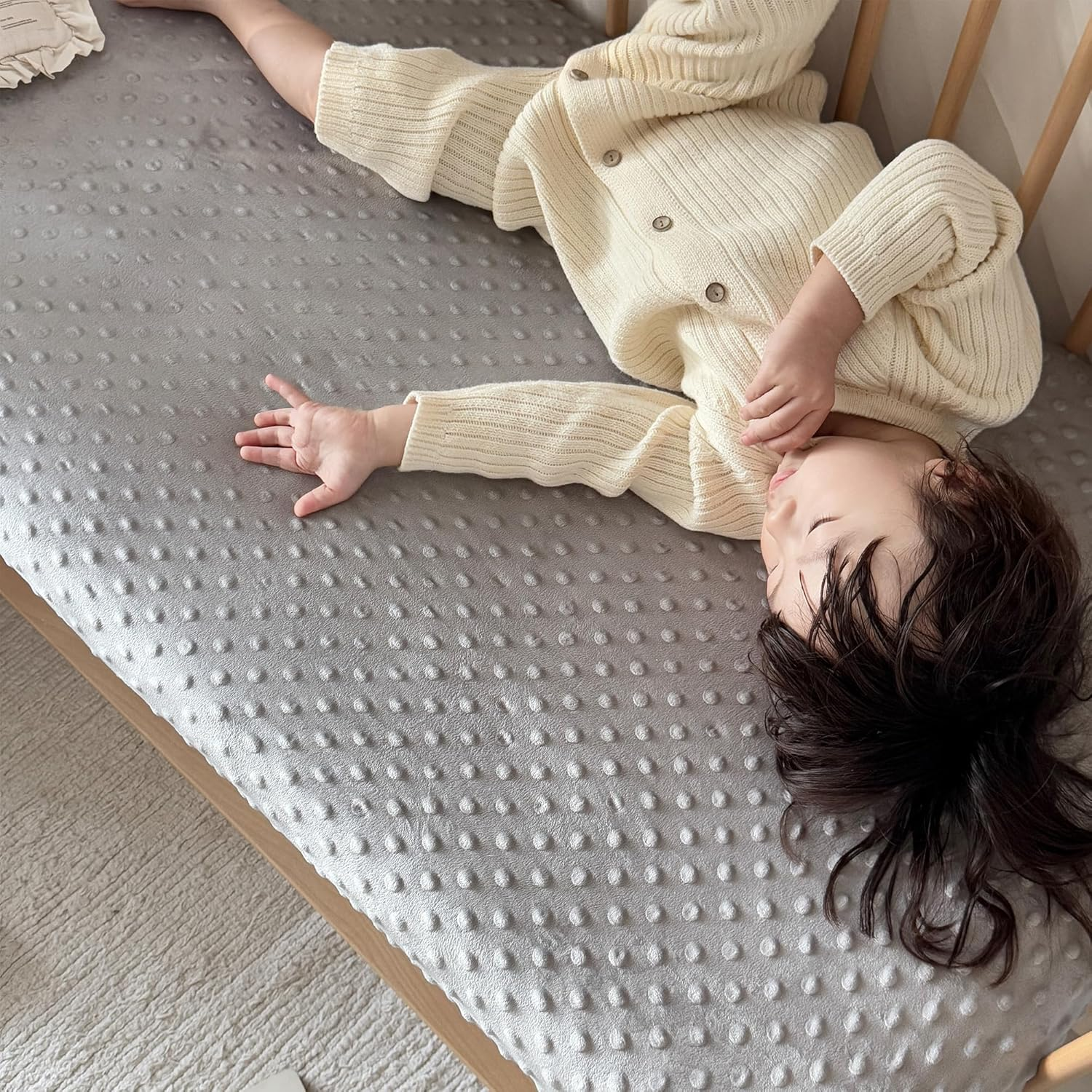 La&Sheer Baby Plush Crib Sheets for Boys Girls, Luxury Ultra Soft Fluffy Crib Sheet for Standard Crib Mattress(28"X 52"), Fuzzy Fitted Crib Mattress Sheet(Gray) image number 2