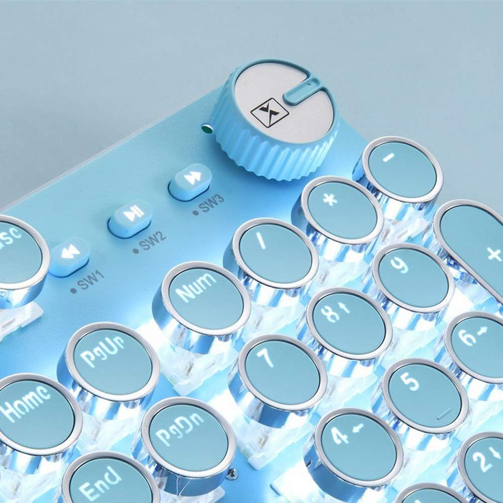 Basaltech Mechanical Gaming Keyboard and Mouse Combo, Retro Steampunk Vintage Typewriter-Style Keyboard with LED Backlit, 104-Key Anti-Ghosting Blue Switch Wired USB Metal Panel round Keycaps, Blue