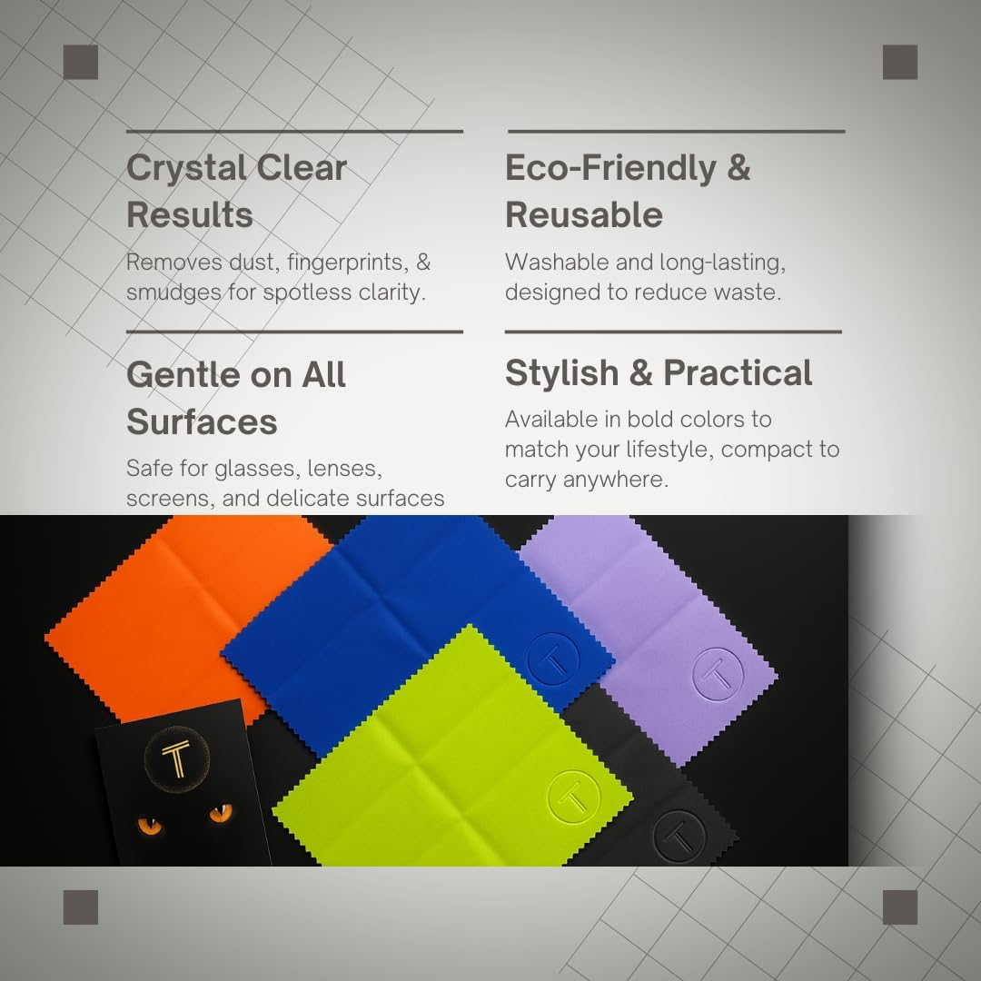 TOVO Prime Microfiber Lens Cleaning Cloths | Glasses, Eyeglass & Camera Lens Cleaner | Screen Cleaning Cloth for Smartphones, Tablets, Laptops, LCD Tvs & VR/AR Headsets | Pack of 6 image number 1