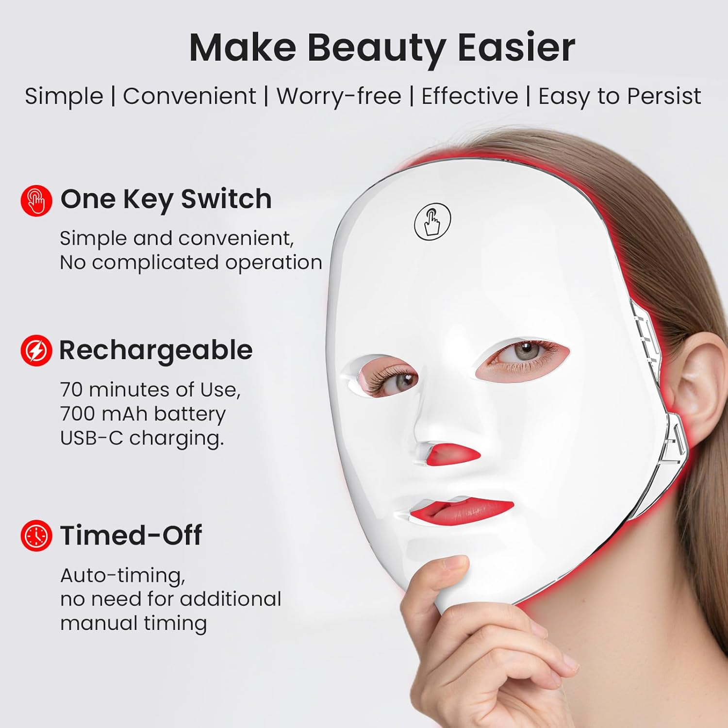 Suerbeaty Red Blue Light Mask for Face, 7-1 Colors Red Light Face Mask, Facial Mask Skincare at Home, Cordless, Portable and Rechargeable, White image number 3