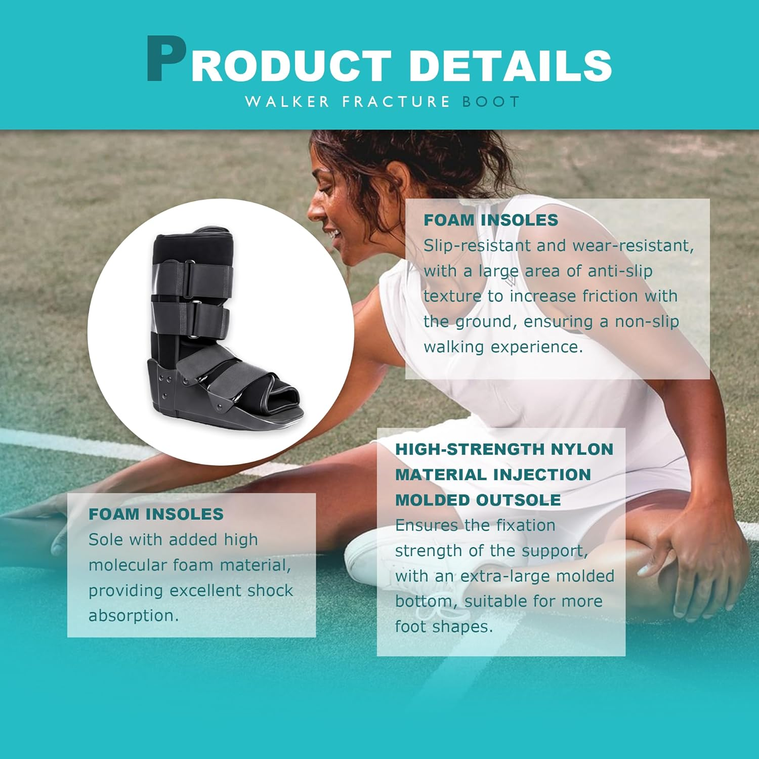 STRONGBERRY Walking Boot - Short Brace Fracture Walker Boot for Fractured Foot, Sprained Ankle, Achilles Tendon Injury (M-27Cm) image number 4