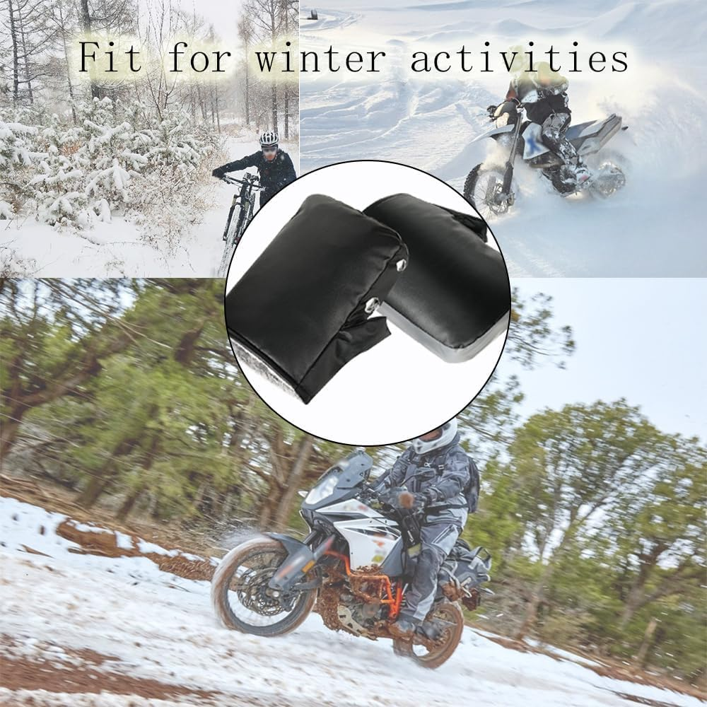 7JI Motorcycle Handlebar Mittens Muffs, Bike Handlebar Mitts Waterproof and Windproof Motorcycle Gloves Winter with Reflective Tape, Thickened Winter Gloves for Men and Women