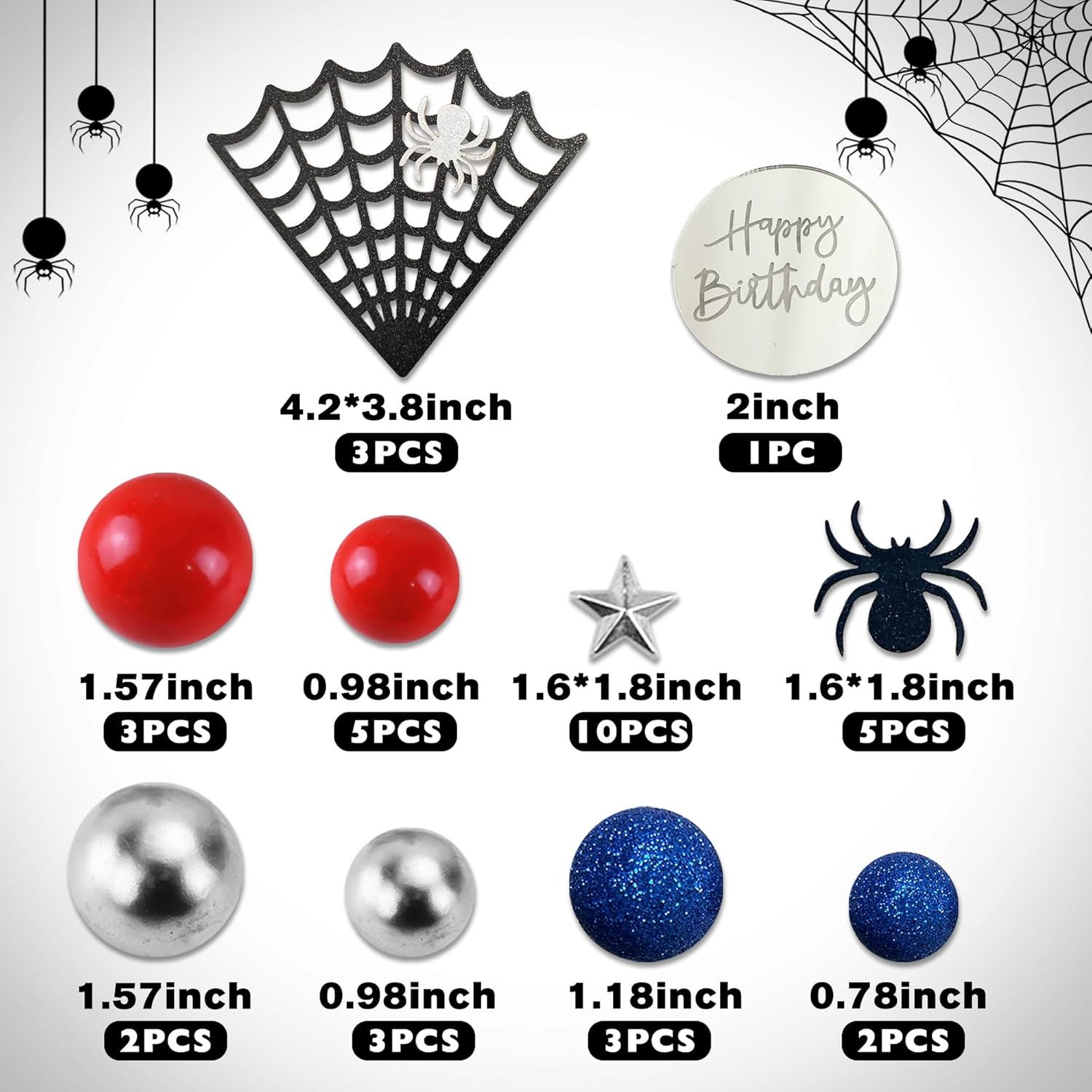 DRWATE Spider Cake Topper with Spider Web Balls Stars for Boys Men Birthday Party Baby Shower Supplies (Spider) image number 6