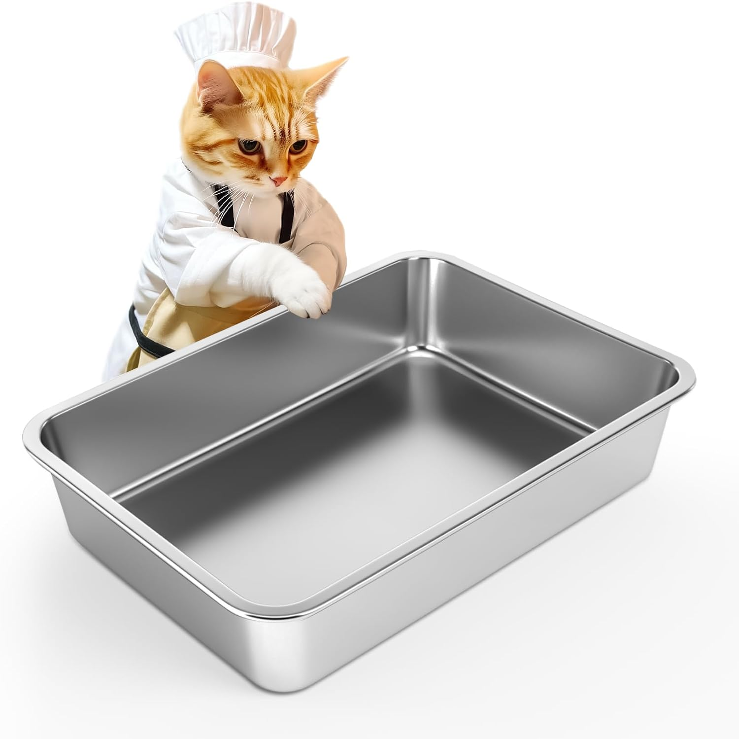 IKITCHEN Stainless Steel Cat Litter Box, Large Metal Litter Pan for Cats, Kitty Litter Box Never Absorbs Odors, Low Side Entry Non Stick, Easy Clean 17.5 X 13.5 X 4 Inches image number 6