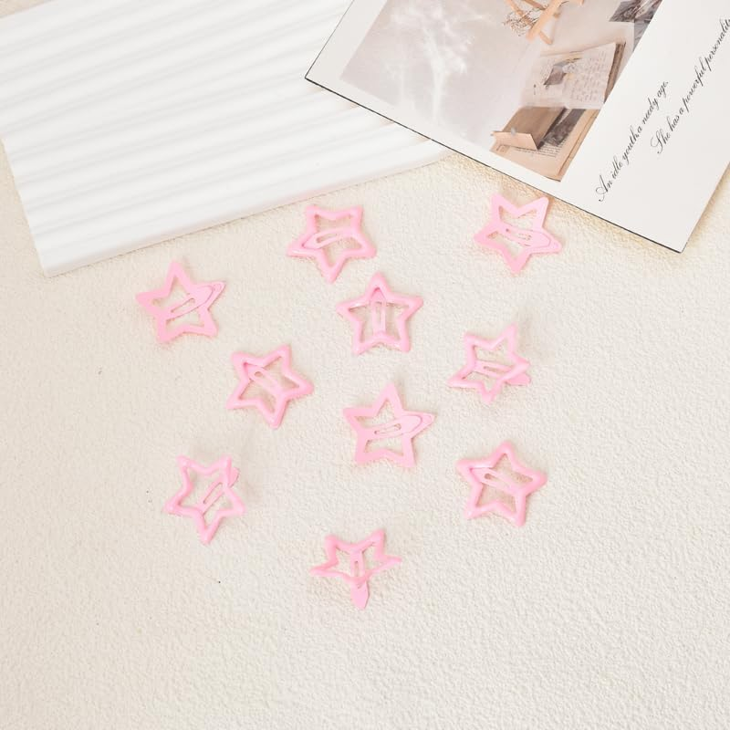 Pink Star Snap Hair Clips Y2K Non Slip Colored Metal Hair Clips Snap Hair Barrettes for Thick Thin Hair 10 PC 1.22 in Star Hairpin Headdress Headpiece Cute Hair Accessories for Women Teen Girls image number 2
