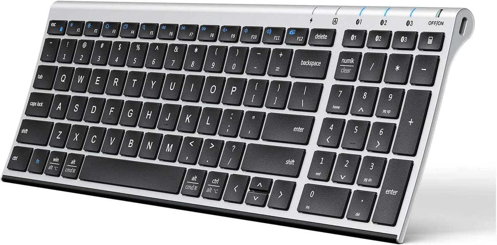 Iclever BK10 Bluetooth Keyboard, Rechargeable Wireless Keyboard with Number Pad, Multi-Device Connection, Slim and Compact Design, Comfortable Typing Keyboard for Ipad, Iphone, Mac, Ios, Windows