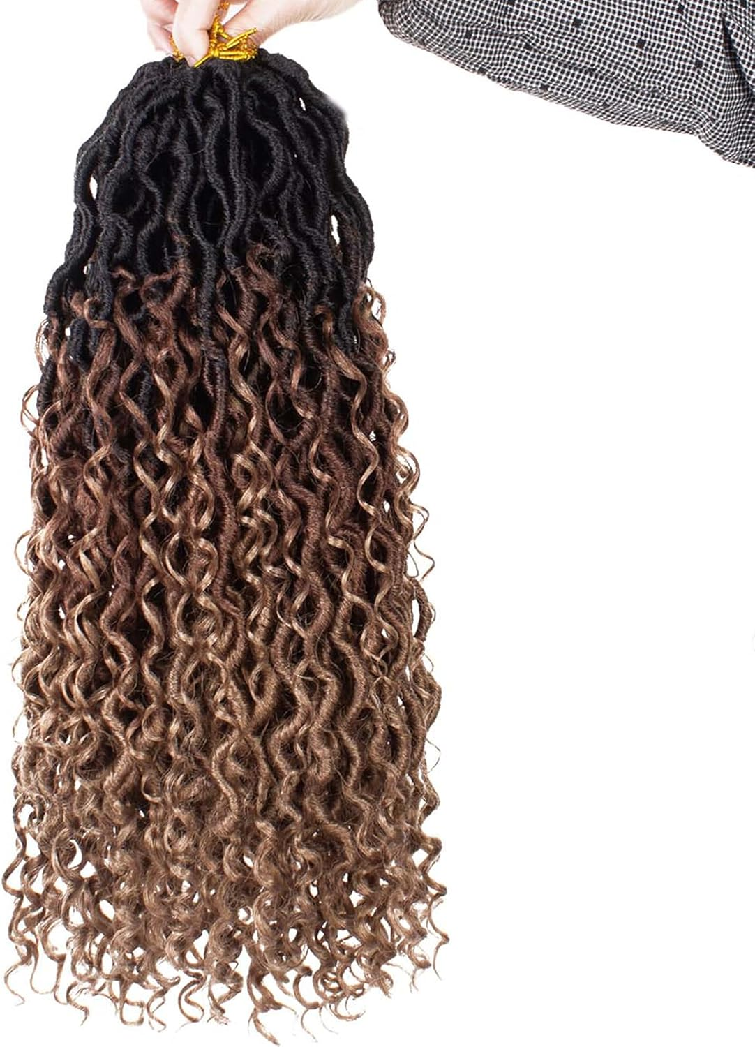 Mscat 14 Inch 8 Packs Ombre River Goddess Faux Locs Crochet Hair Wavy with Curly Ends Pre-Looped River Locs Synthetic Crochet Braiding Bohemian Faux Locs Hair Extensions (14 Strands/Pack T27#)