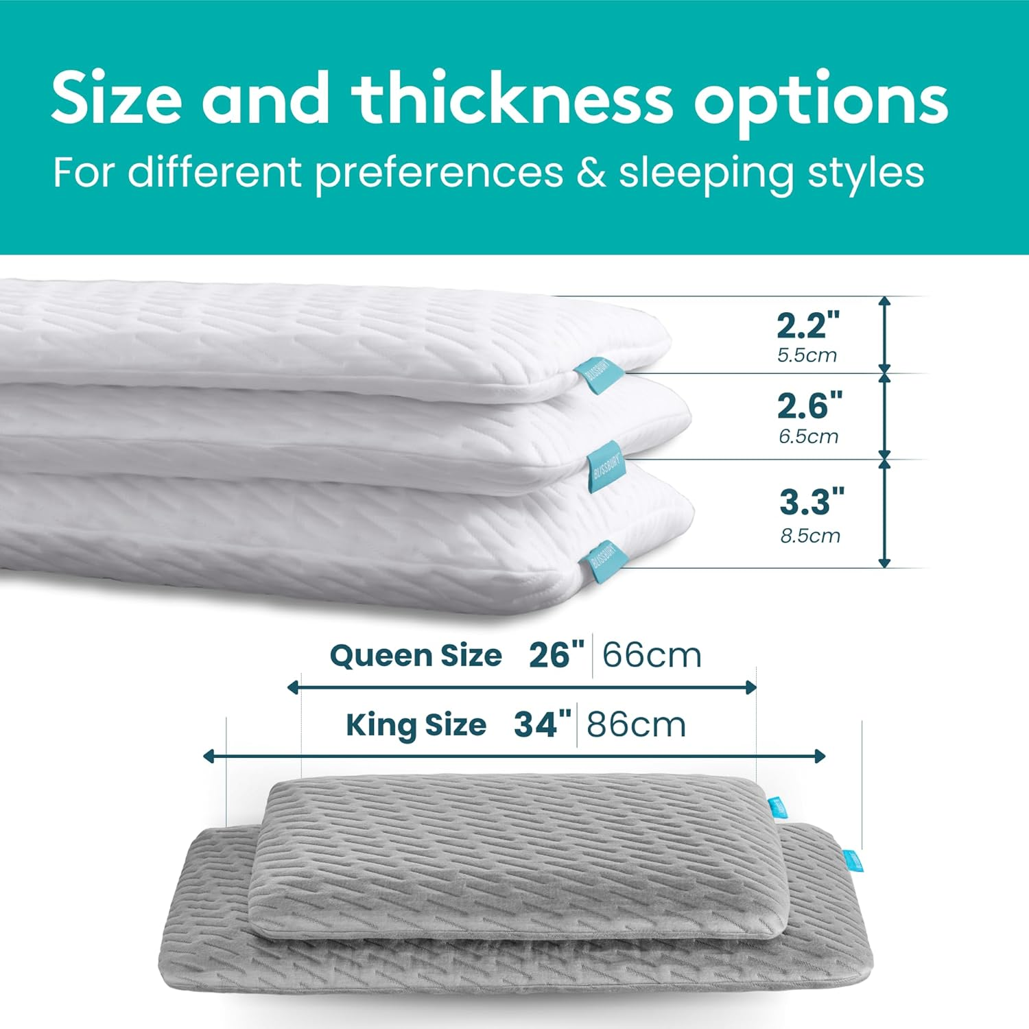 BLISSBURY King Thin 6.5Cm Stomach Sleeping Memory Foam Pillow. Slim, Flat, Cooling Sleep for Belly or Back with Soft Washable Cover, Neck and Head Support for Men and Women Bedding Accessories image number 1